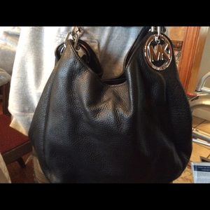 Michael Kors black leather bag with silver chains